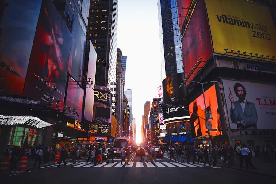 Times Square at dusk in New York City, United States