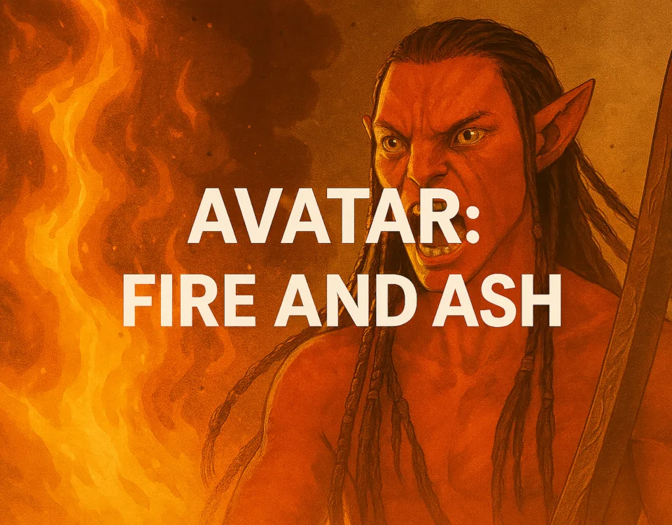 Avatar: Fire and Ash blazes with intense visuals of a fiery Na'vi warrior.