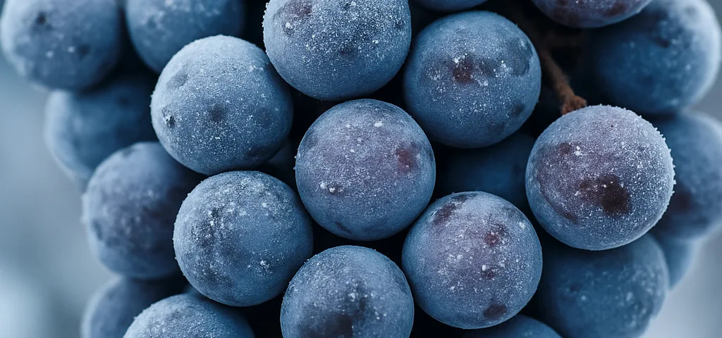 What is ice wine visual showing grapes frozen for Canadian icewine and German Eiswein production.