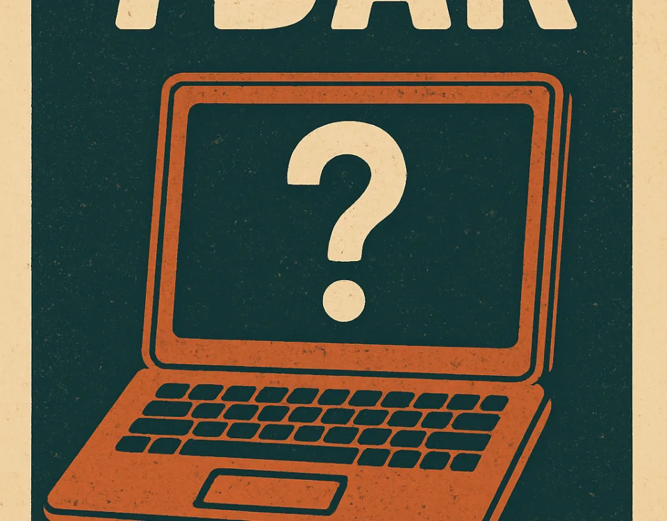 7dak cover art showing a stylized laptop with a question mark on the screen, symbolizing digital mystery.