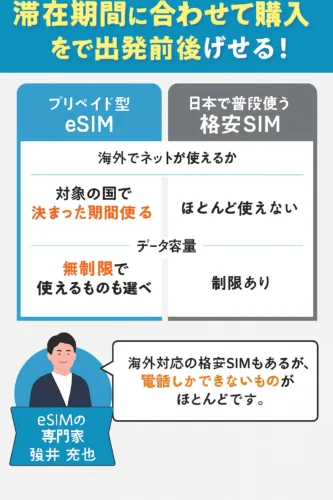 esim おすすめの比較図 – プリペイド型eSIMと格安SIMの違いをわかりやすく解説