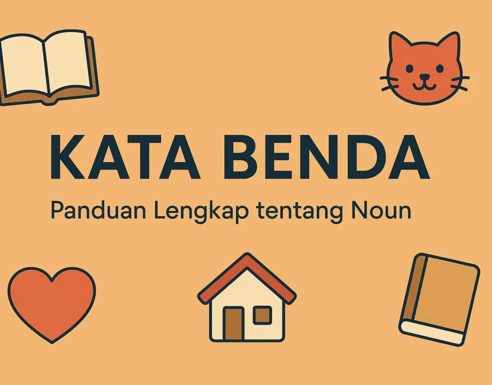 Kata benda visualized with cute icons and a warm design for easy grammar learning.