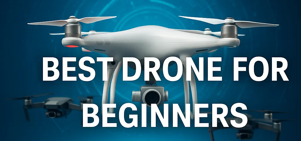 Best drone for beginners — multiple drones flying in a futuristic digital background formation.
