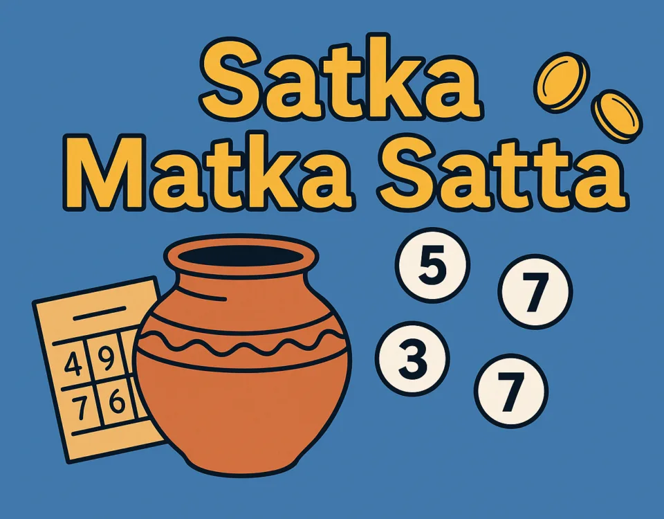 Alt Text: Satka matka satta featured illustration showing numbers, coins, and a traditional matka pot.