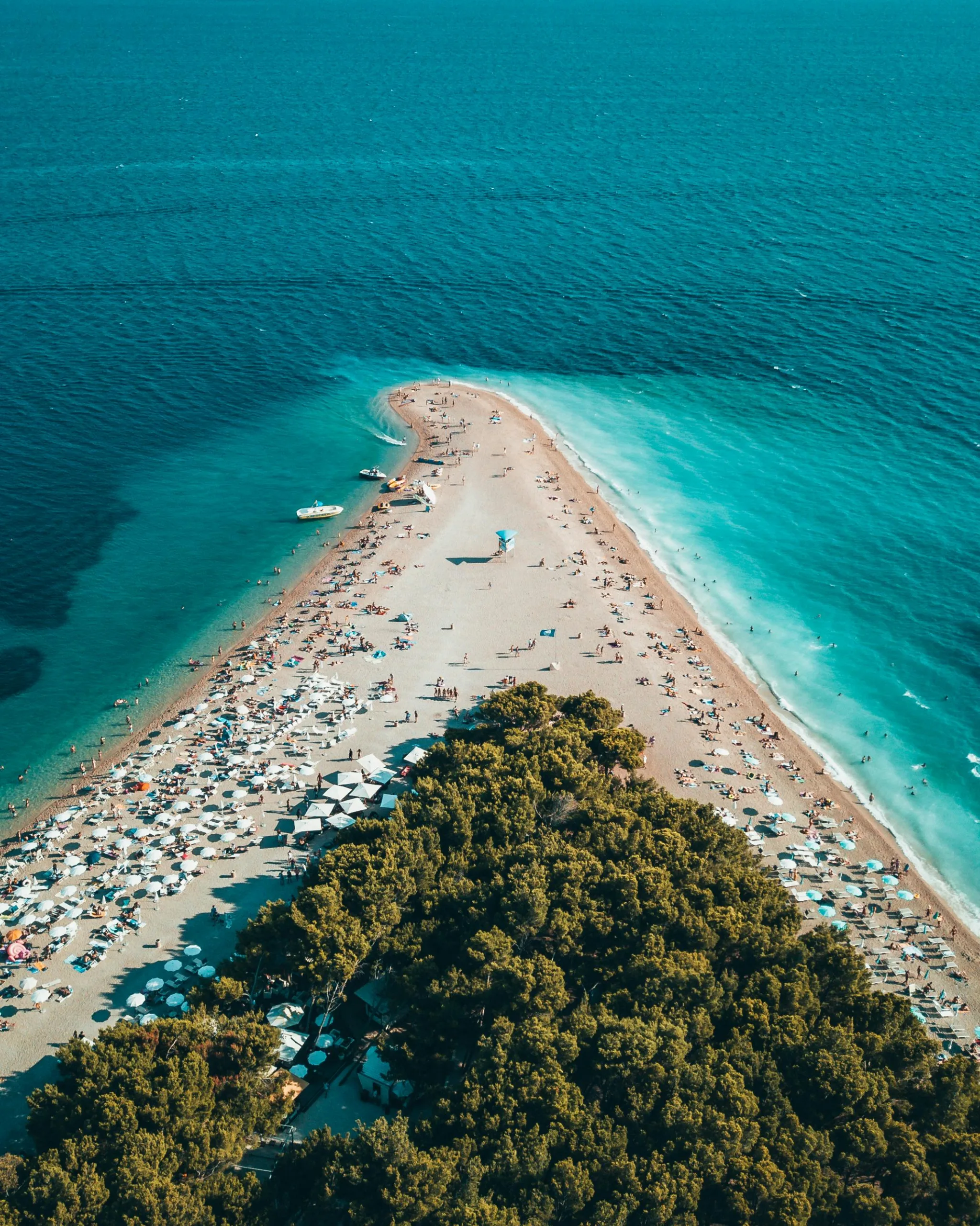 Zlatni Rat Beach Croatia aerial view with golden sand and turquoise Adriatic Sea
