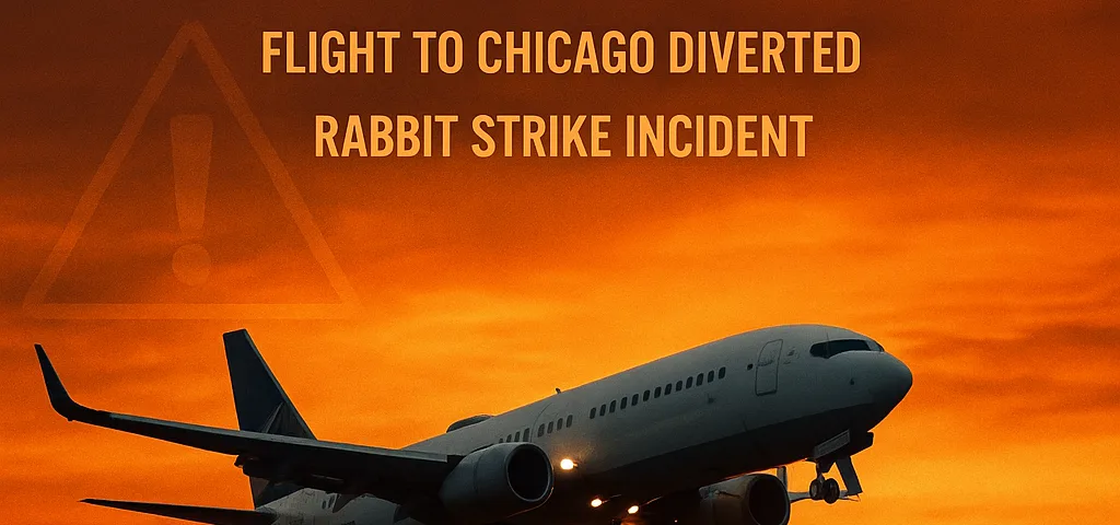 emergency landing of United Airlines flight after diversion to Chicago due to in-flight issue and rabbit strike incident.