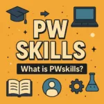 PWSkills visual with bold title and educational icons including a laptop, book, gear, and lab flask on a vibrant background, illustrating learning and upskilling.
