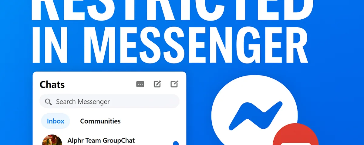Restricted in Messenger graphic with Facebook chat preview and restriction icon.