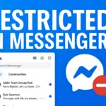 Restricted in Messenger graphic with Facebook chat preview and restriction icon.