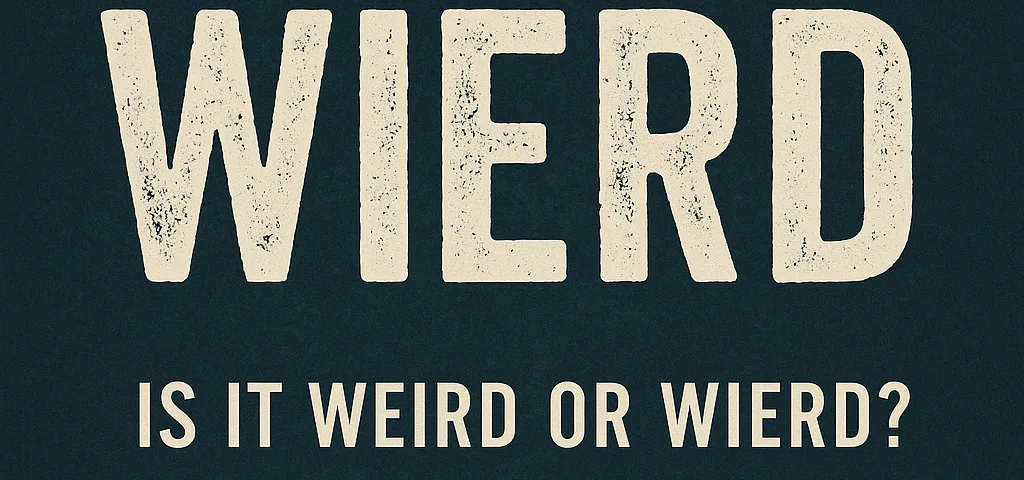 Wierd or weird spelling confusion visual with grammar notes and weirdest objects to highlight spelling differences