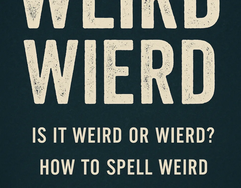 Wierd or weird spelling confusion visual with grammar notes and weirdest objects to highlight spelling differences