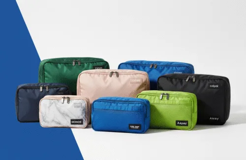 Premium and budget packing cubes side by side showing size variety for the best packing cubes for carry-on