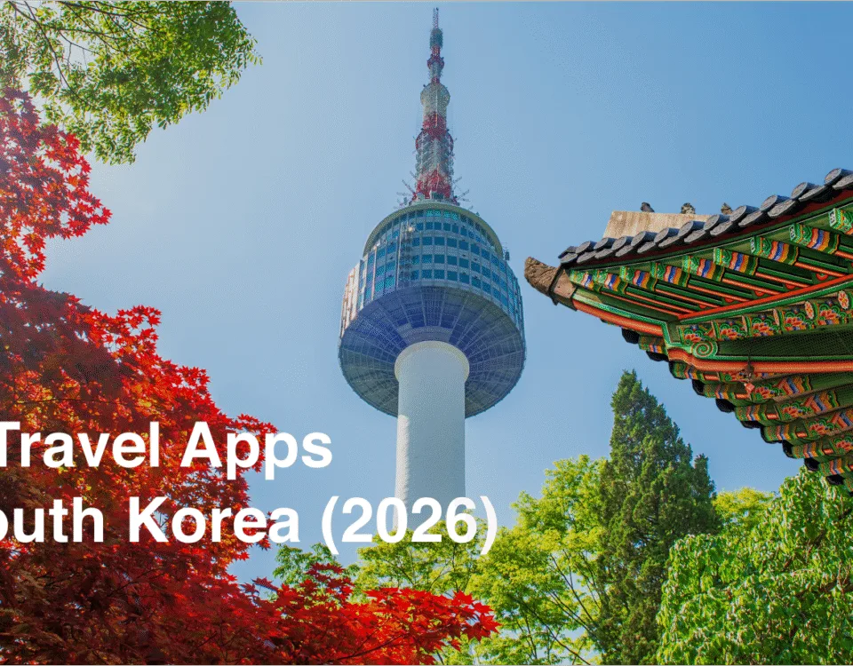 N Seoul Tower in Seoul, South Korea, with a traditional Korean pavilion roof and autumn foliage.