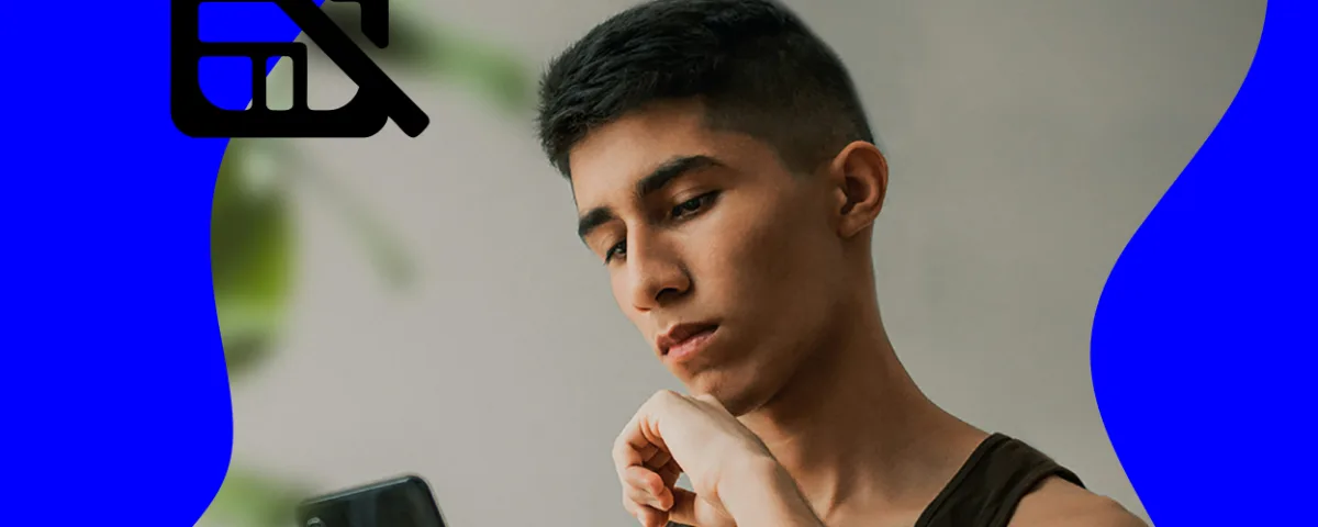 Visual representation of a person looking annoyed at his phone for not working properly